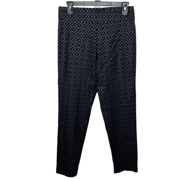 Krazy Larry black black and grey geo print pull on smooth ankle pants size 8 - Picture 2 of 8